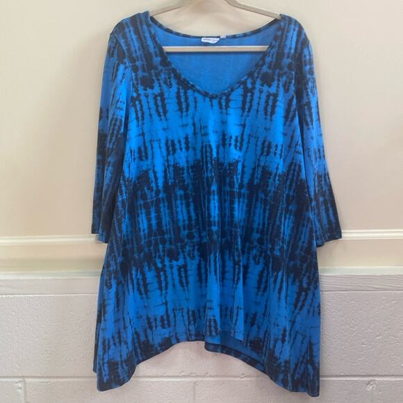 Prairie Cotton women’s size Medium black and blue tunic top - Picture 1 of 5